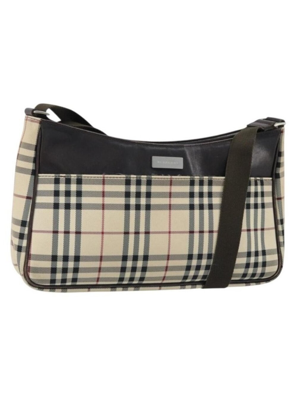 Authentic BURBERRY Nova Check Shoulder Bag Canvas Beige Silver